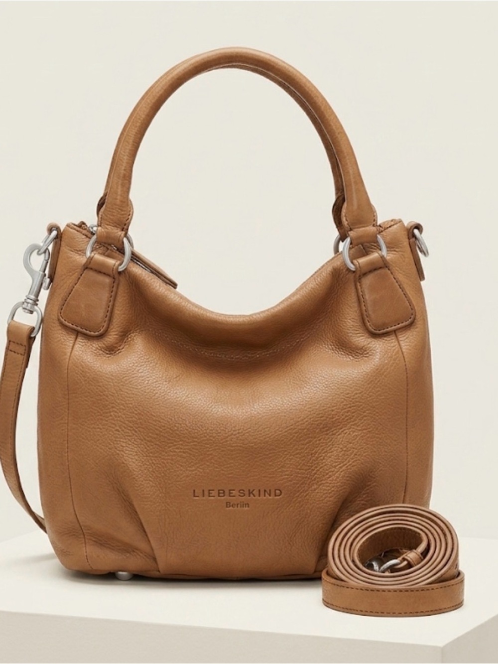 LIEBESKIND Berlin Tan Soft Pebbled Leather Convertible Satchel Crossbody Bag
